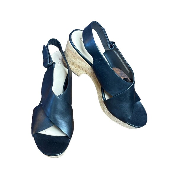 Clarks Maritsa Lara Wedge Sandal Women’s US Size 11 W Black Leather - Picture 7 of 14